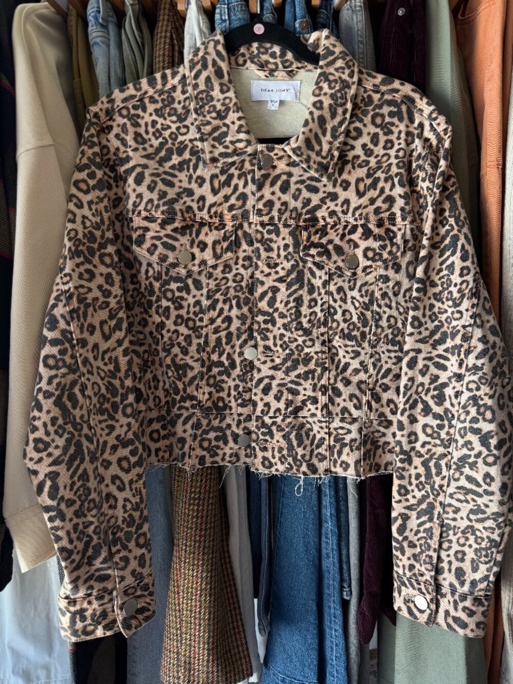 Dear John Leopard Cropped Denim Jacket